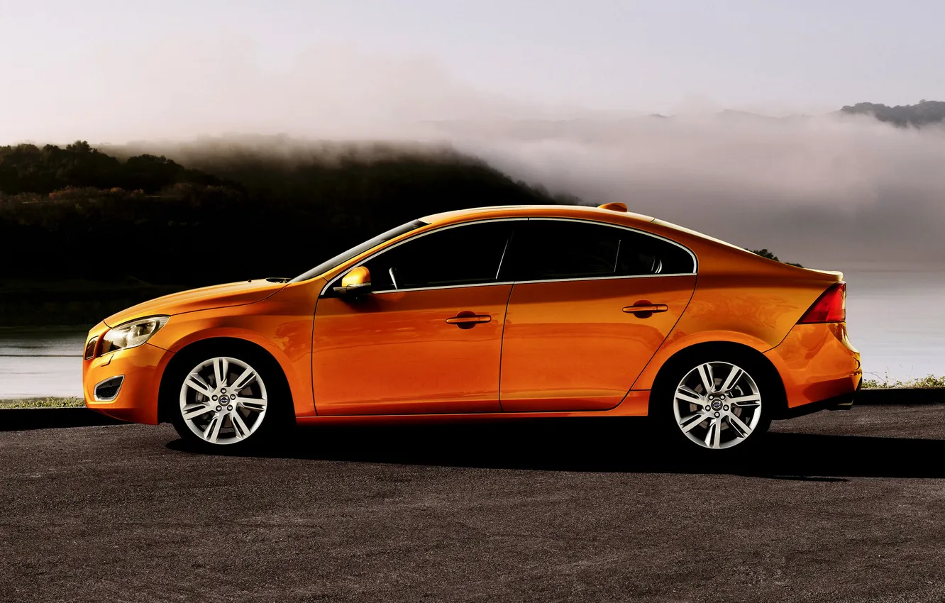 Photo wallpaper fog, river, cars, Volvo S60