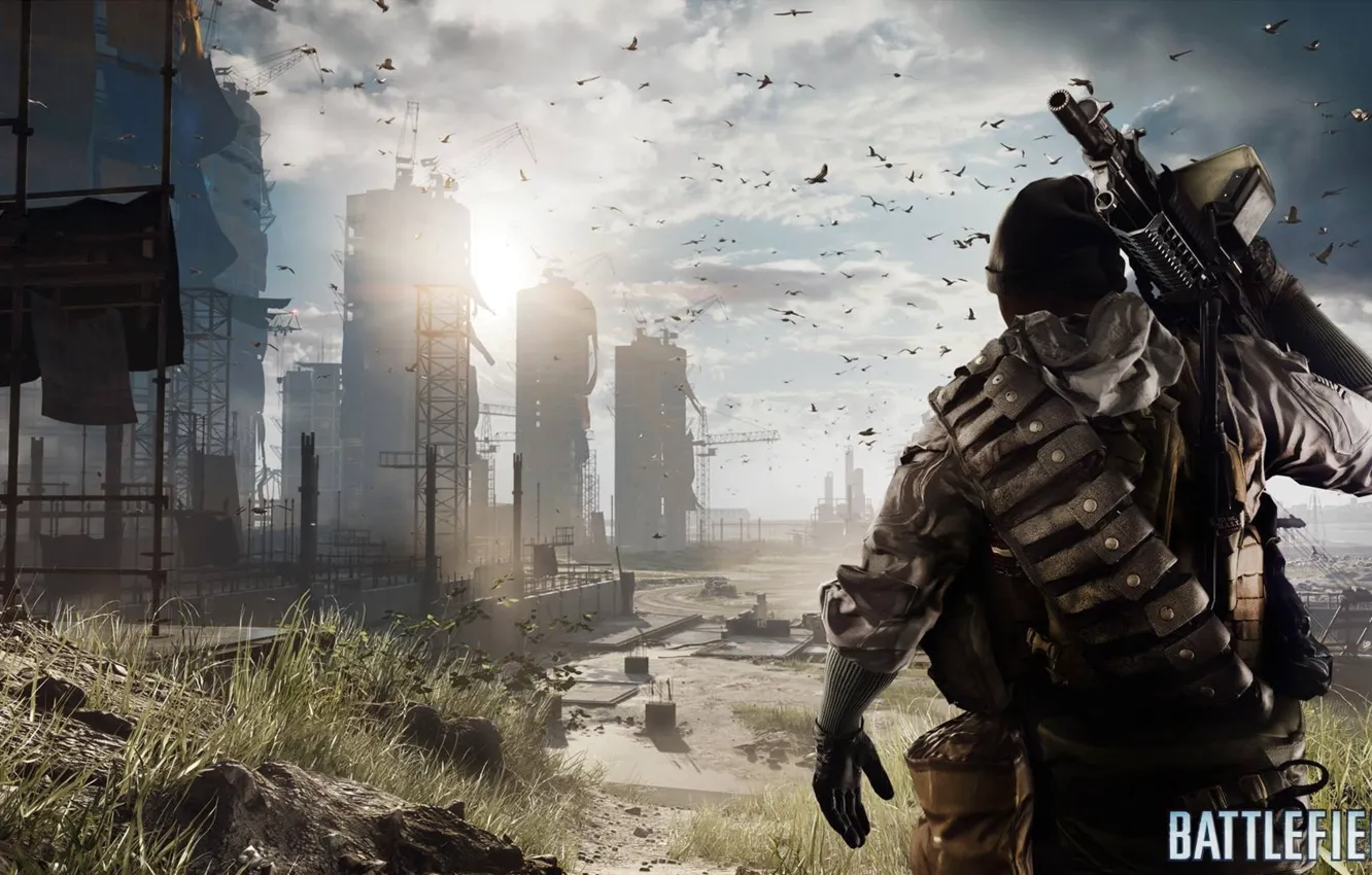 Photo wallpaper the sky, soldiers, machine gun, Battlefield 4
