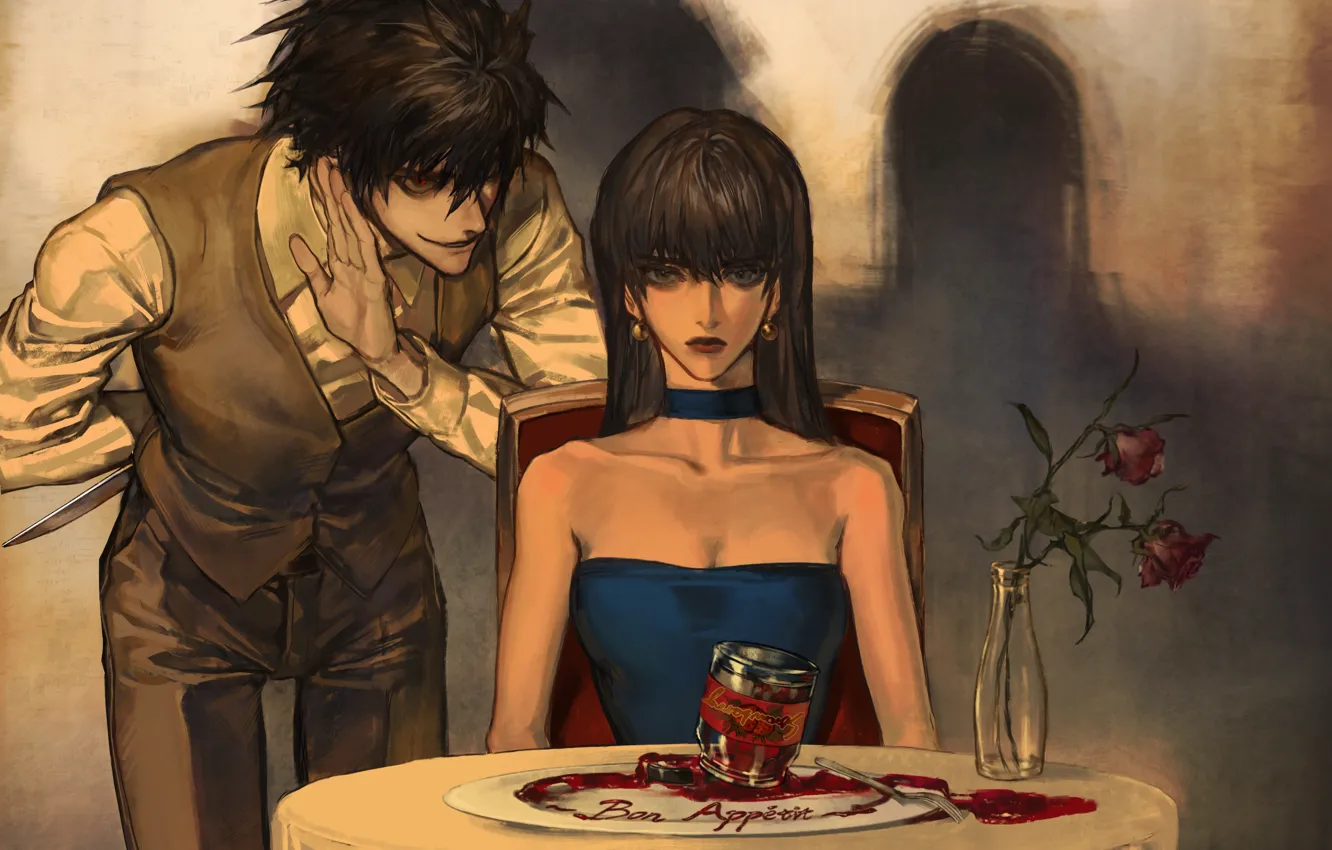 Wallpaper Girl, Flowers, Table, Guy, Beyond Birthday, Naomi Misora ...