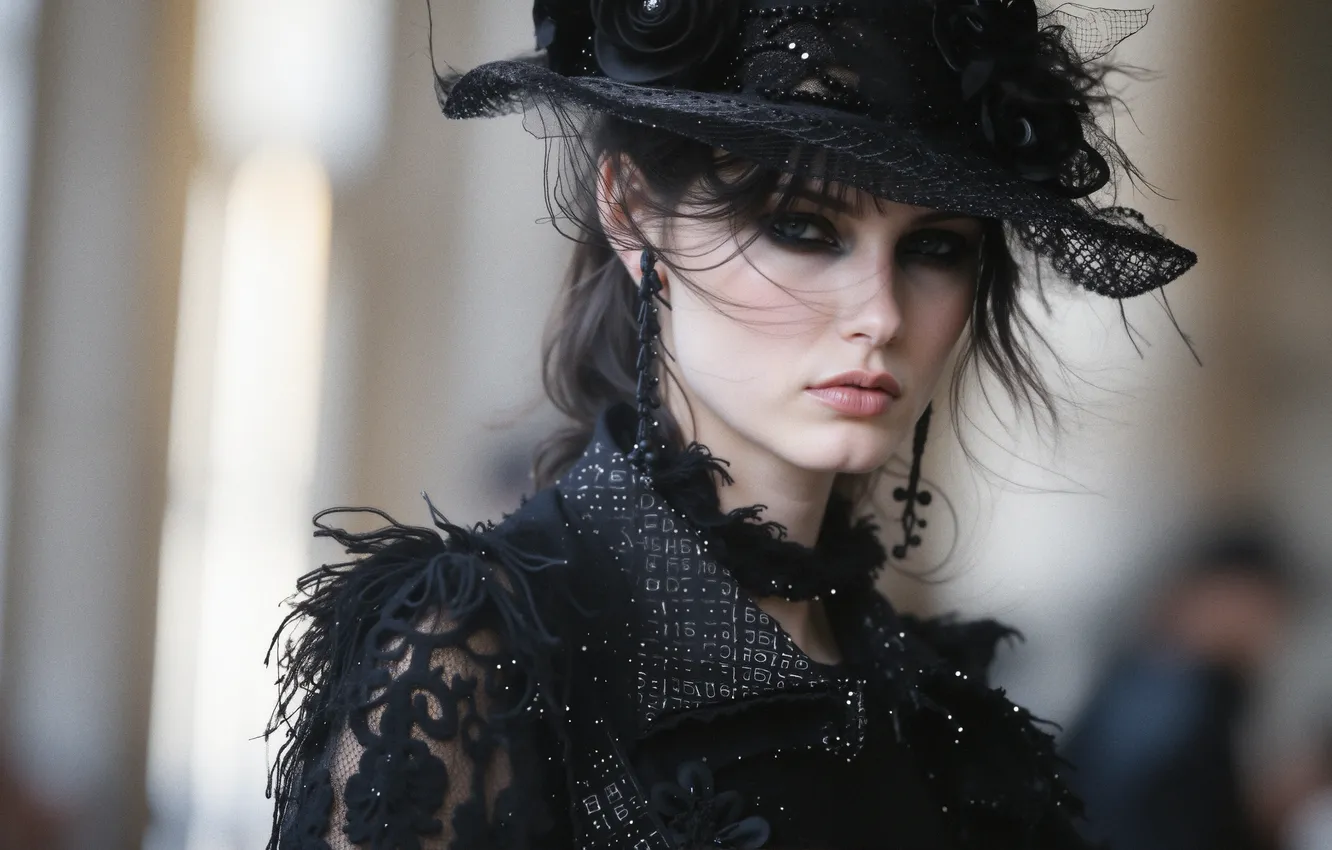 Photo wallpaper look, girl, pose, portrait, hat, makeup, brunette, hat