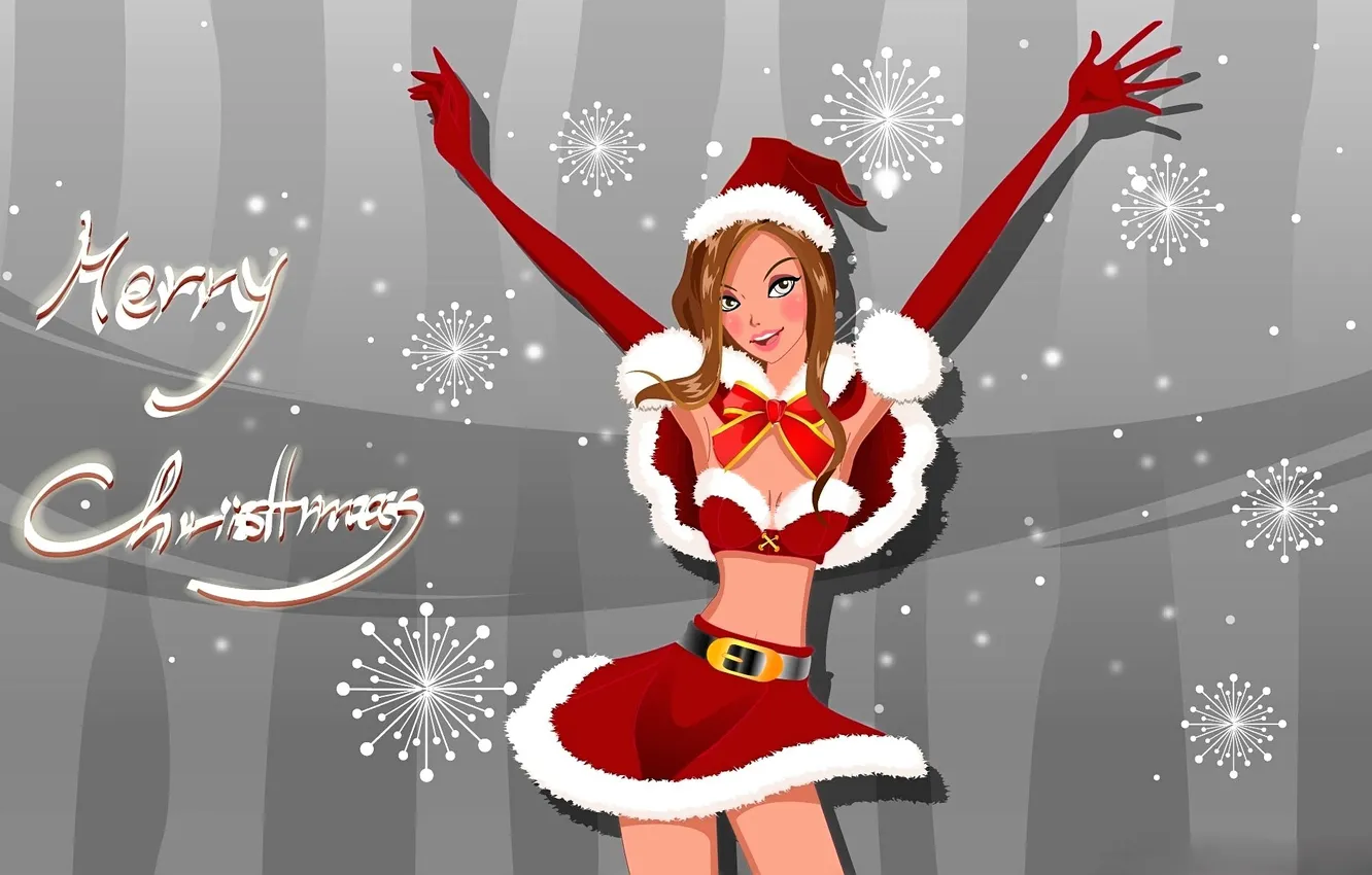 Photo wallpaper girl, joy, snowflakes, skirt, costume, gloves, maiden, top