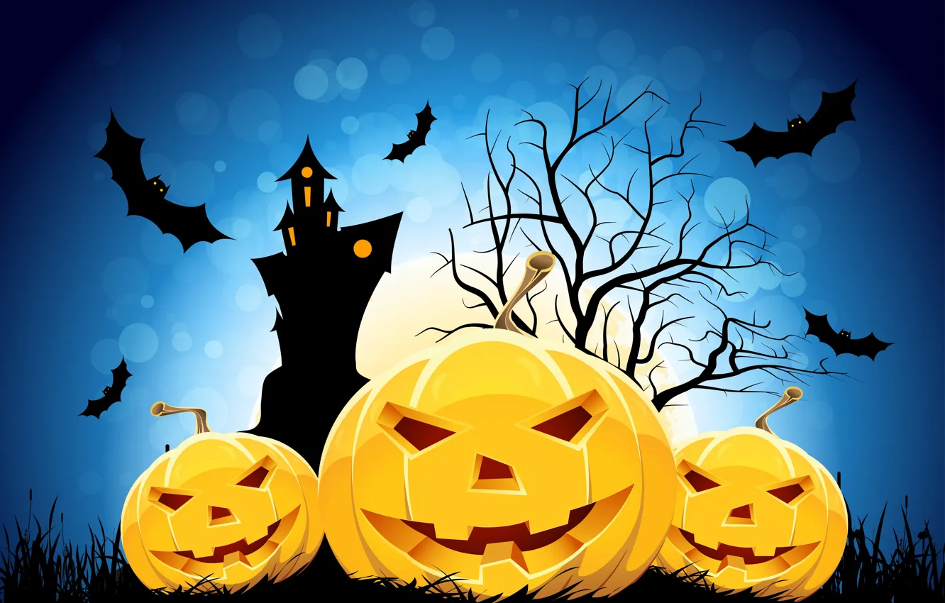 Photo wallpaper trees, smile, castle, holiday, the moon, mouse, Halloween, horror stories