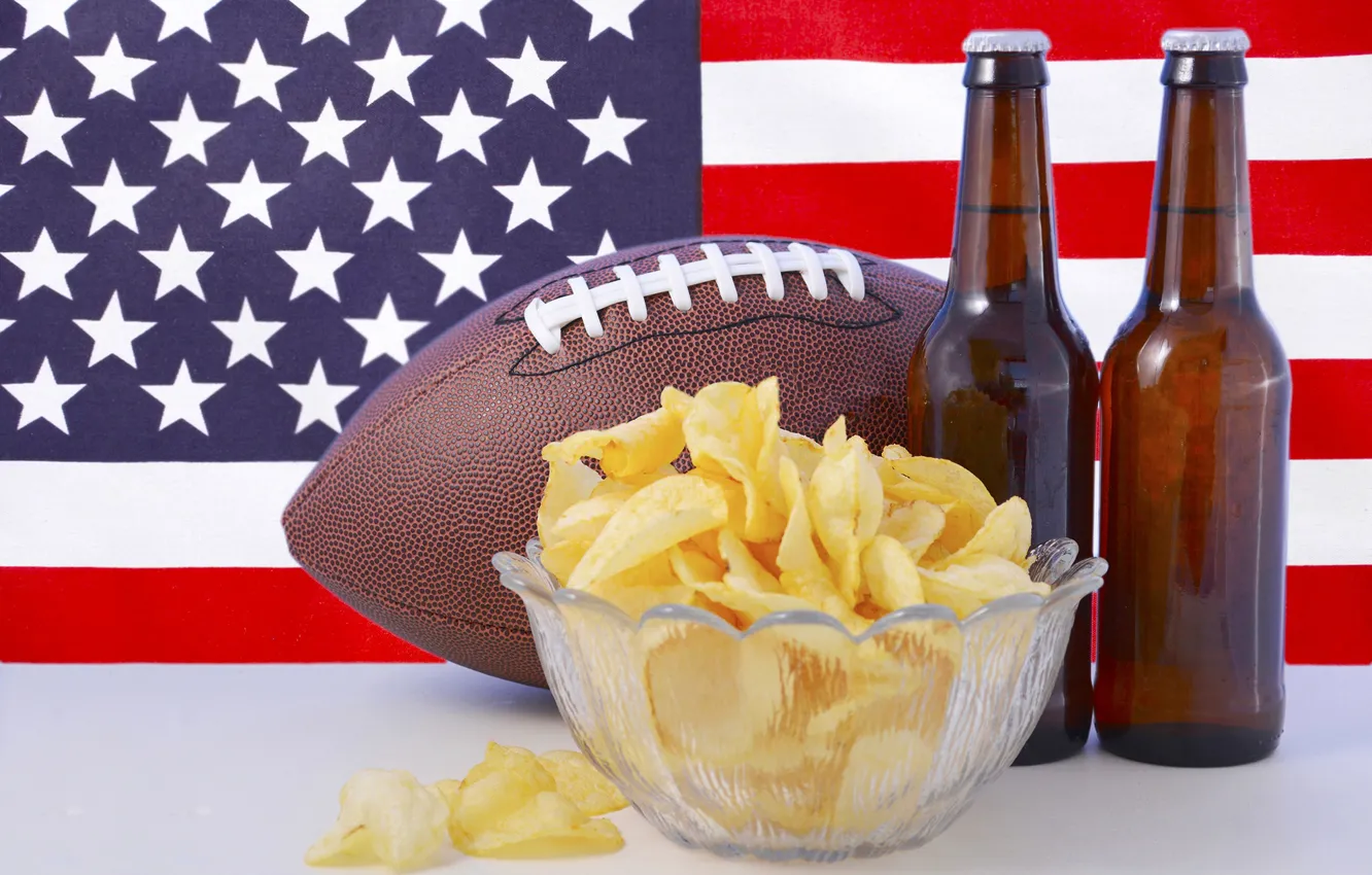 Photo wallpaper background, the ball, beer, flag, Rugby, American football, vase, bottle