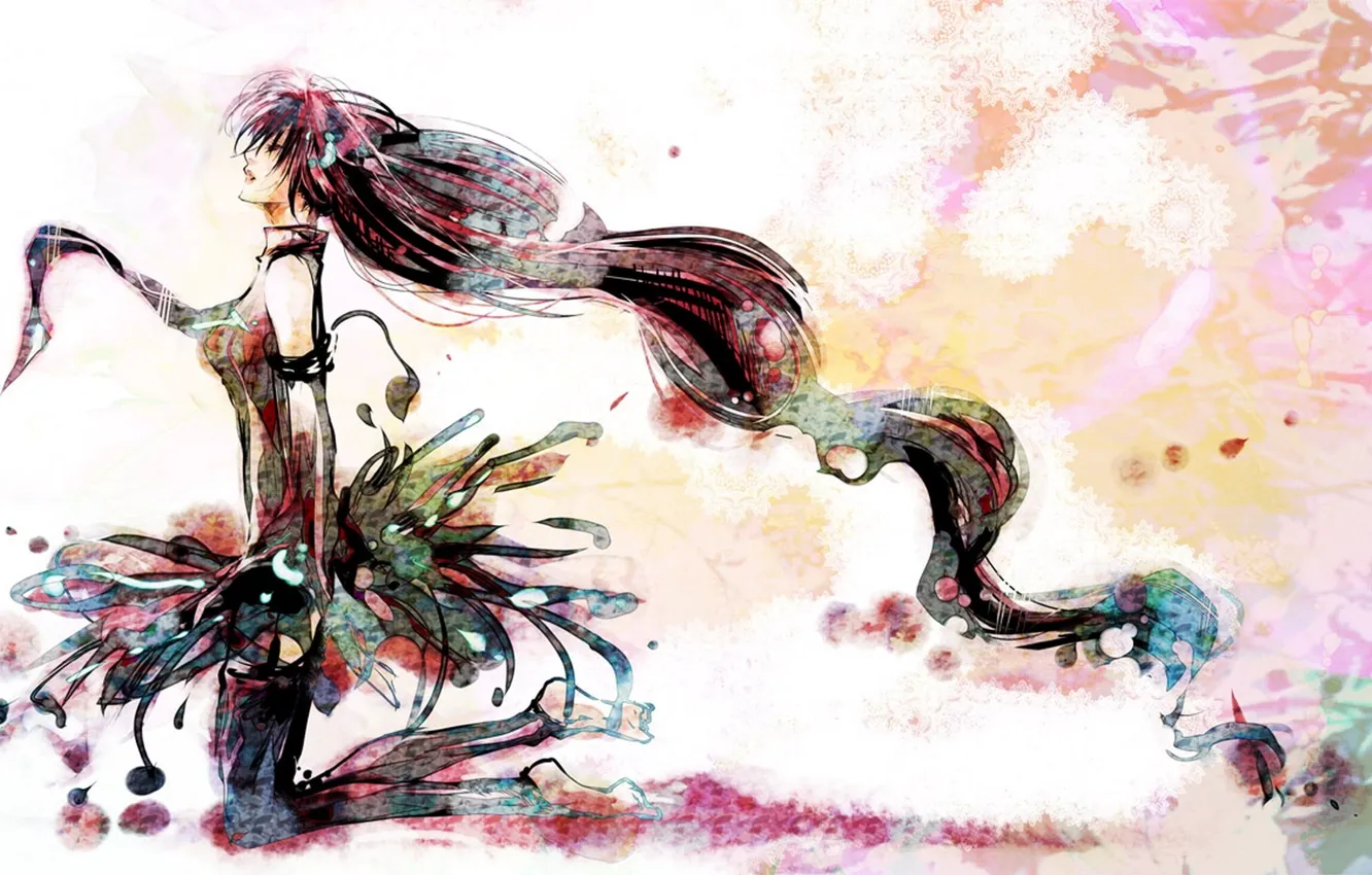 Photo wallpaper snowflakes, spot, profile, vocaloid, hatsune miku, barefoot