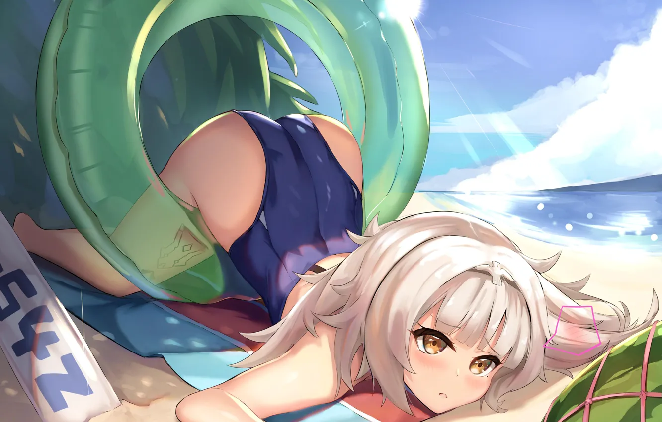 Photo wallpaper girl, sexy, ass, beach, long hair, sea, anime, beautiful