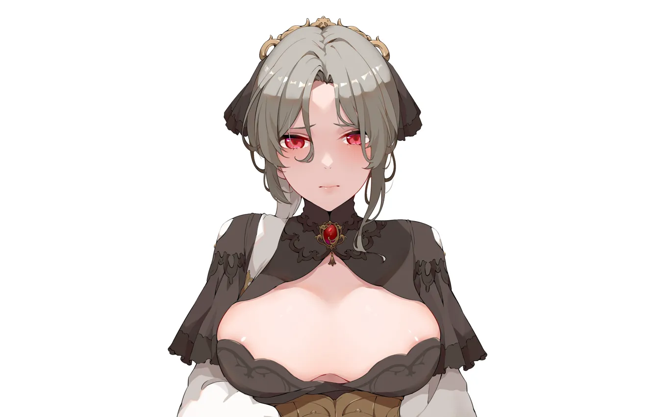 Photo wallpaper girl, sexy, cleavage, blouse, boobs, anime, beautiful, short hair