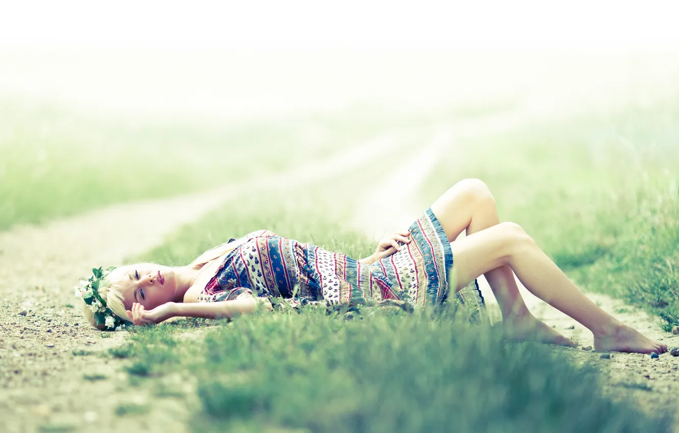 Photo wallpaper road, summer, girl