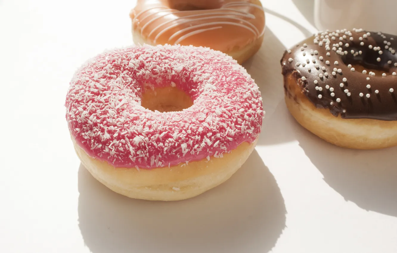 Photo wallpaper pink, food, donuts, cakes, sweet, glaze