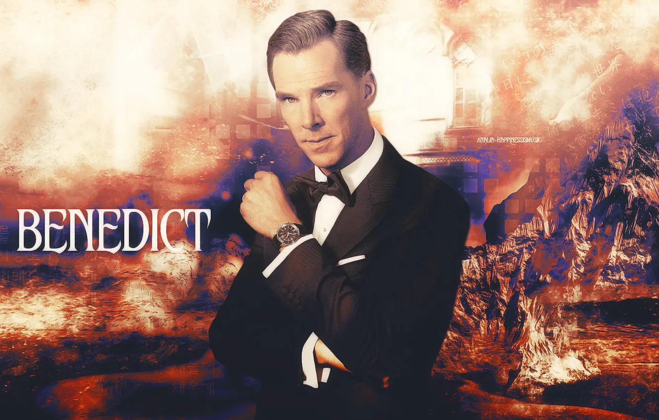 Photo wallpaper mountains, abstraction, background, actor, male, jacket, Benedict Cumberbatch, Benedict Cumberbatch