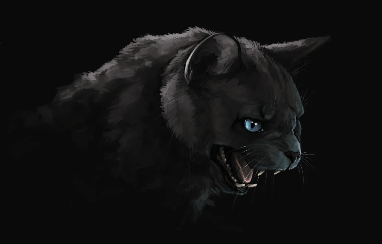 Photo wallpaper darkness, mouth, fangs, black cat, art, evil eye, Brevisart