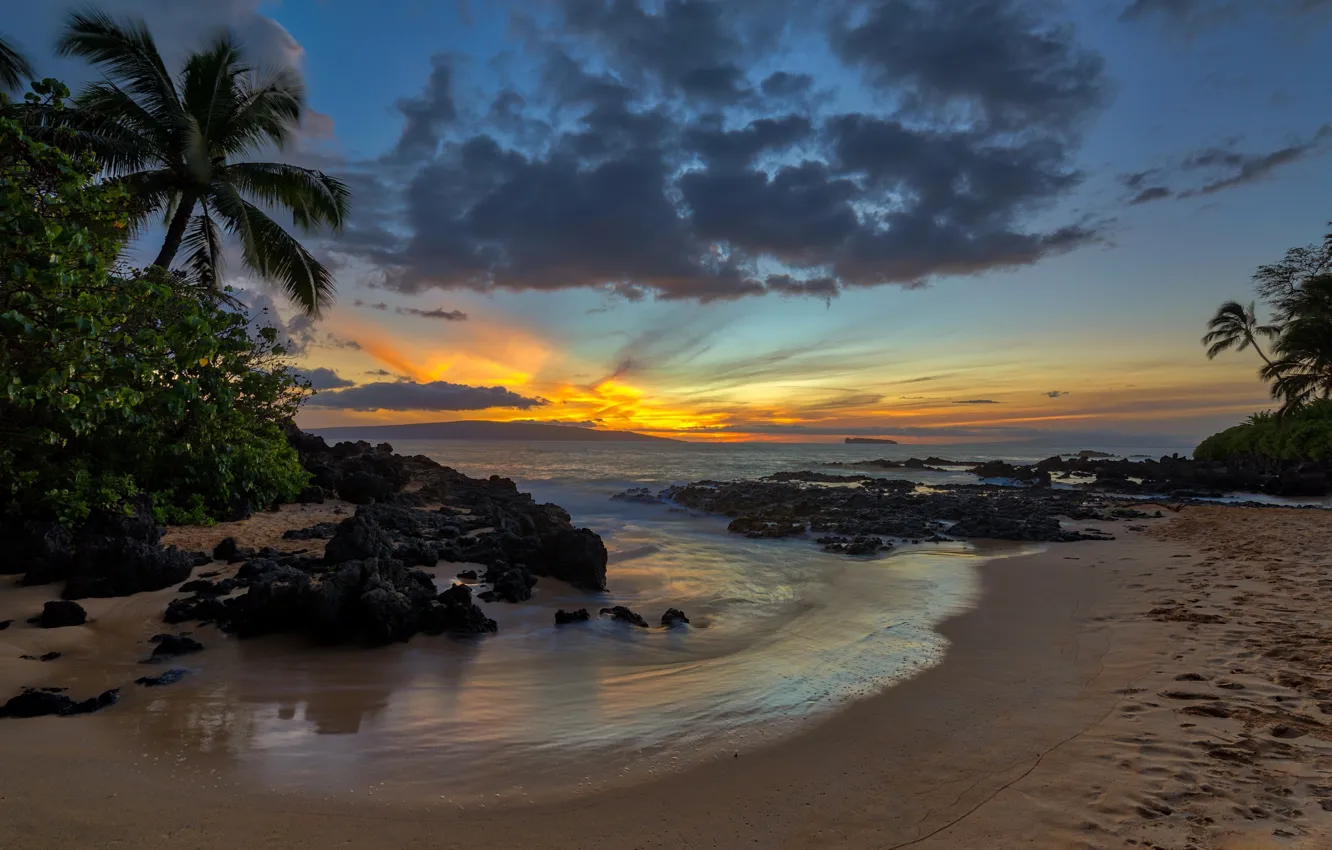 Photo wallpaper sunset, Hawaii, glow, USA