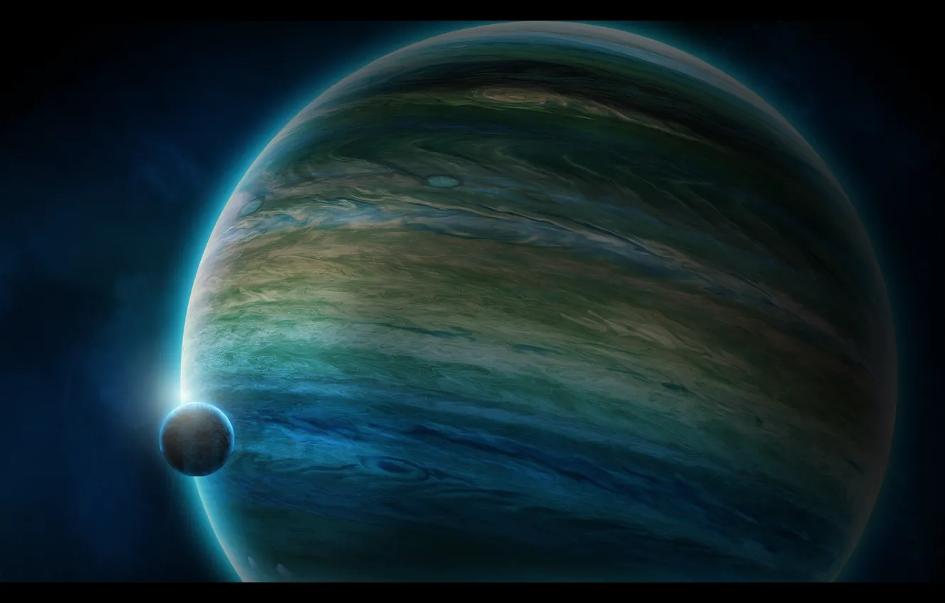 Photo wallpaper planet, satellite, the atmosphere, gas giant