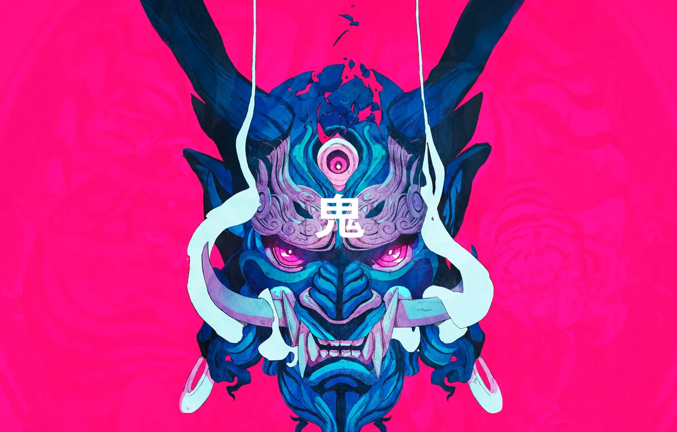 Photo wallpaper Japan, the demon, mask, samurai, illustration, Japanese art, Chun Lo, mask they