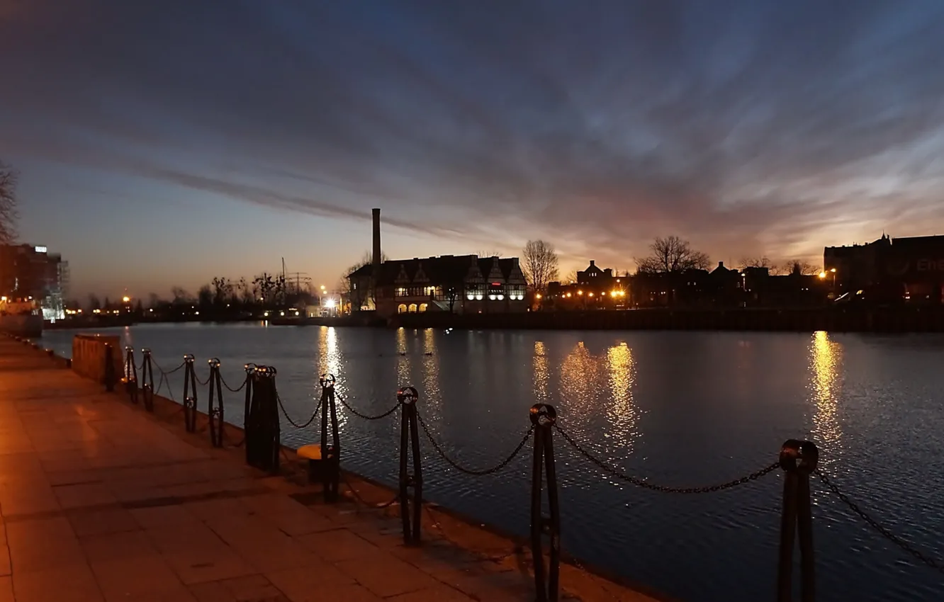 Photo wallpaper city, river, night, building