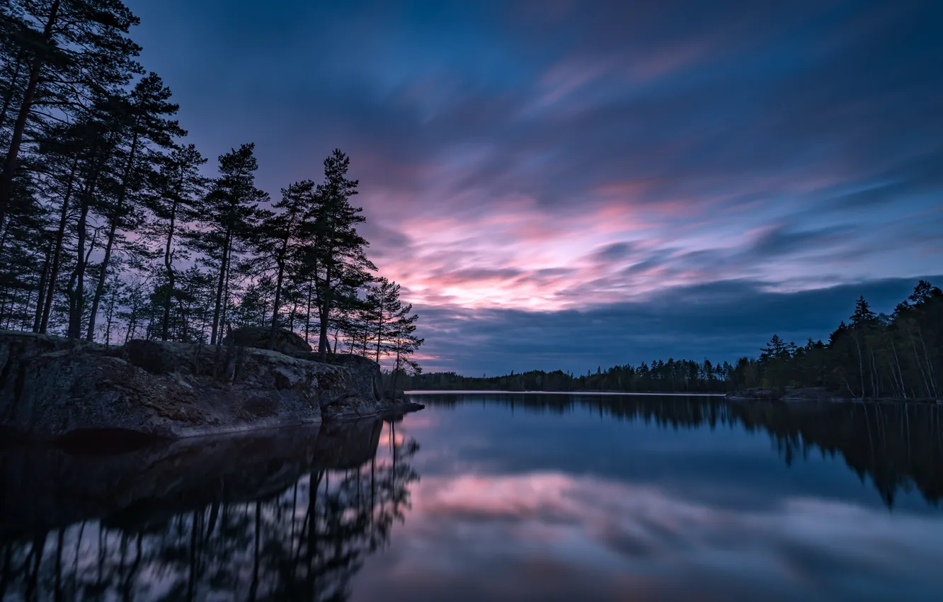 Photo wallpaper forest, trees, lake, reflection, Sweden, Sweden, Easter Gotland, Norra Gryten