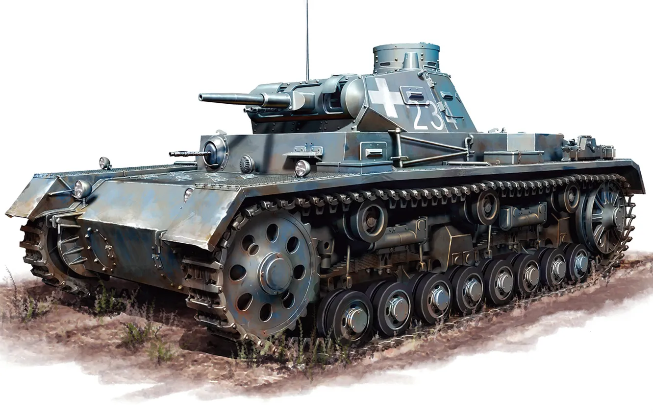 Photo wallpaper figure, art, PzKpfw III, German Medium Tank, Panzerkampfwagen III Ausf. B, Panzerwaffe
