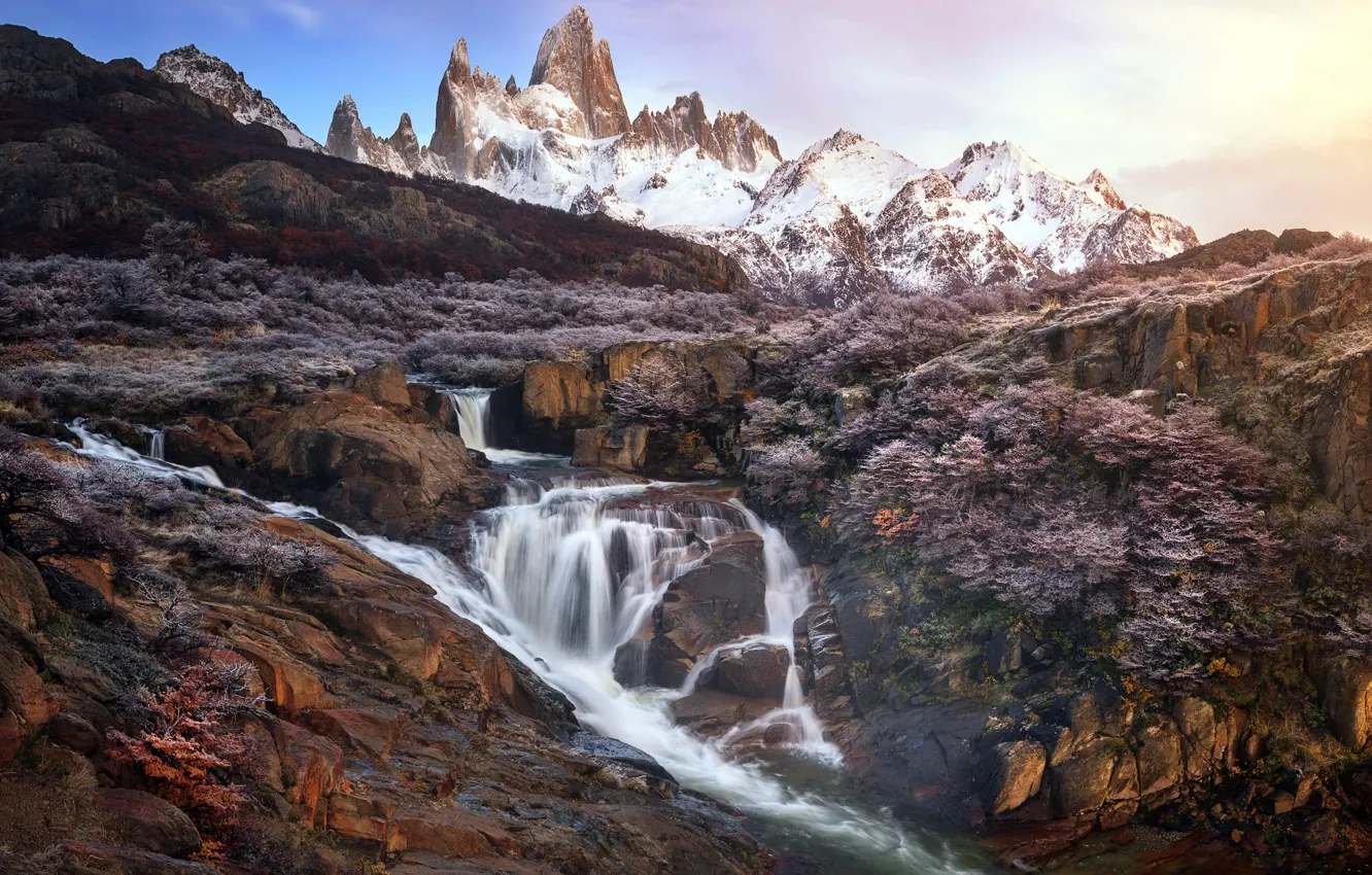 Photo wallpaper Argentina, Los Glaciares National Park, Fitz Roy, River of the Waterfall