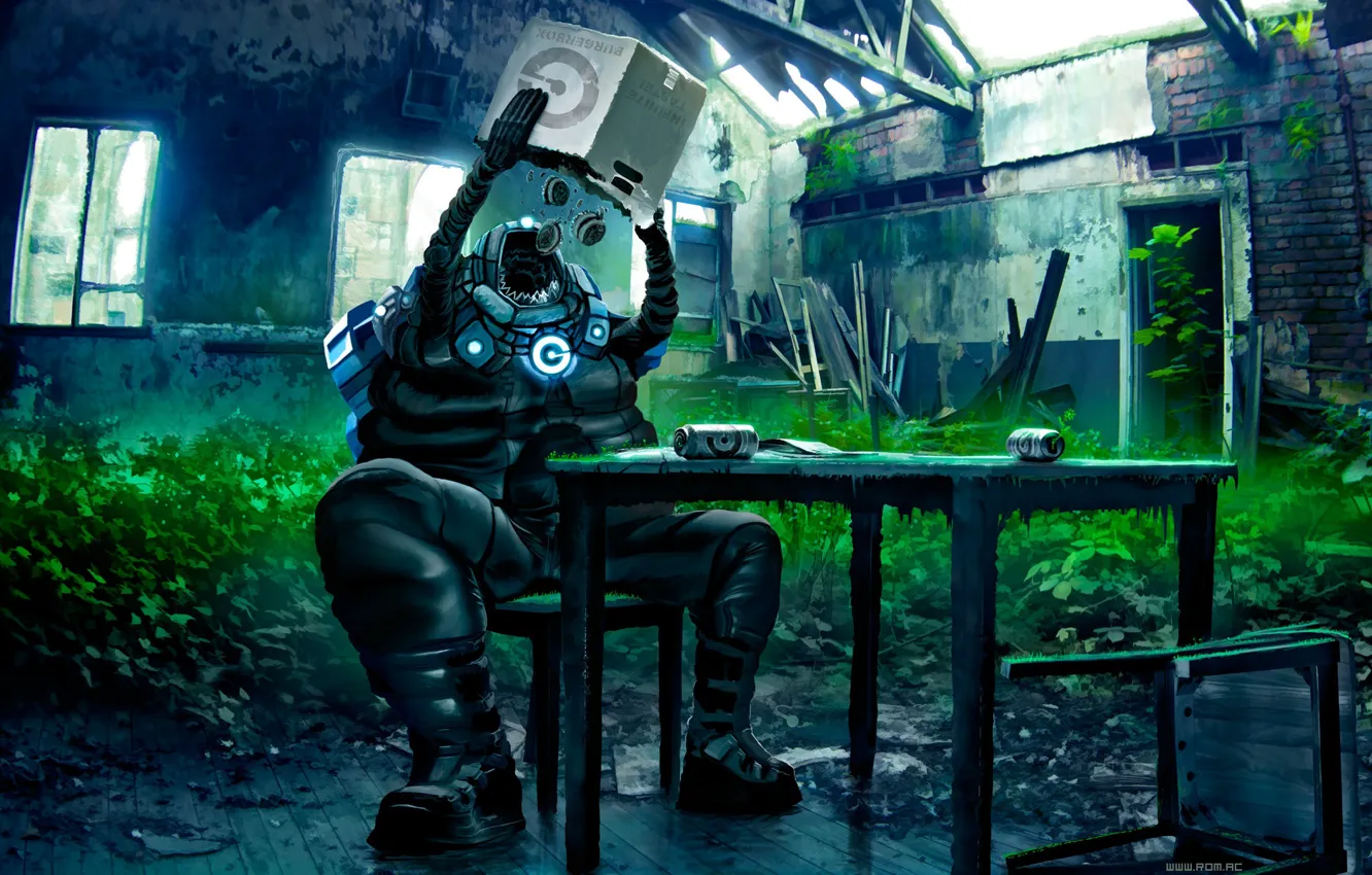 Photo wallpaper table, chair, Bank, the room, romantically apocalyptic