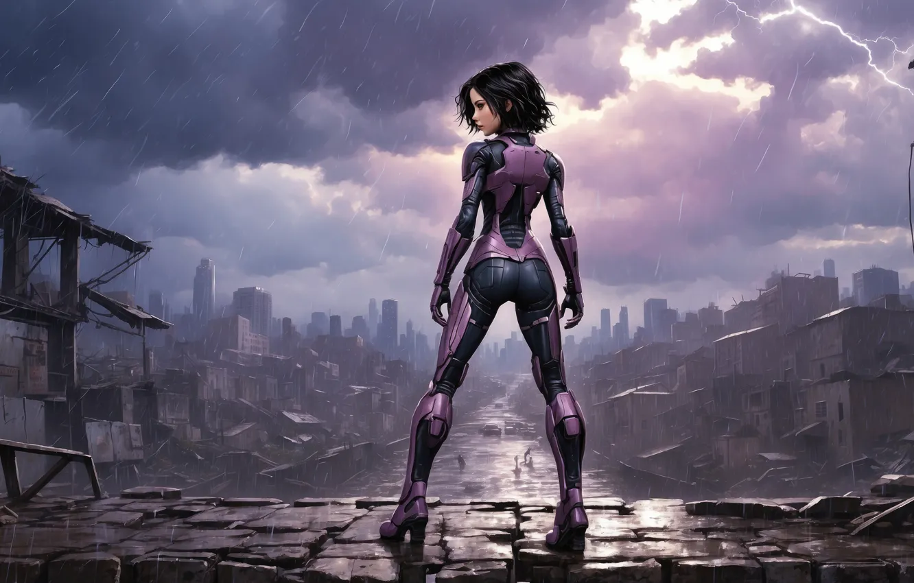 Photo wallpaper storm, against, Alita