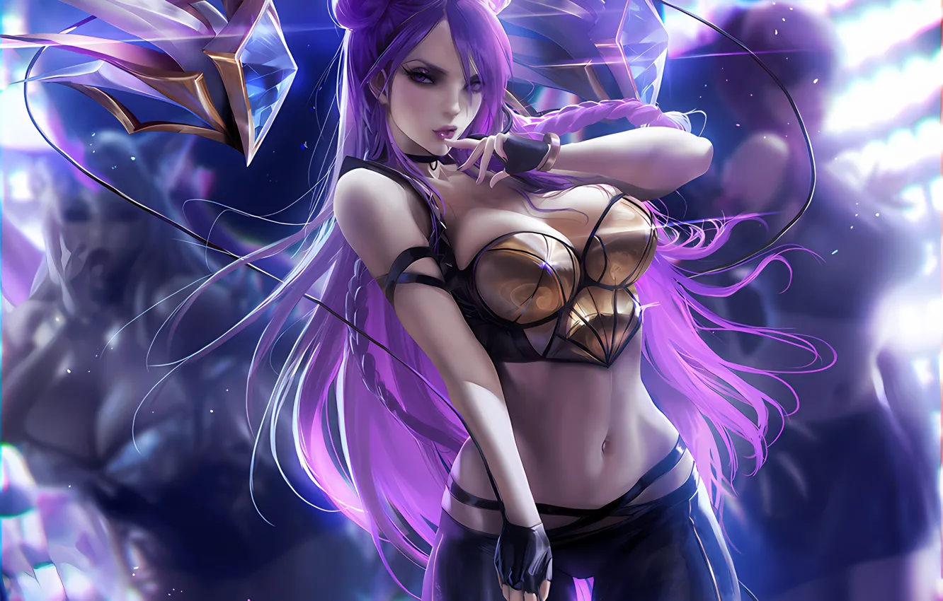 Photo wallpaper girl, sexy, cleavage, long hair, boobs, anime, beautiful, purple eyes