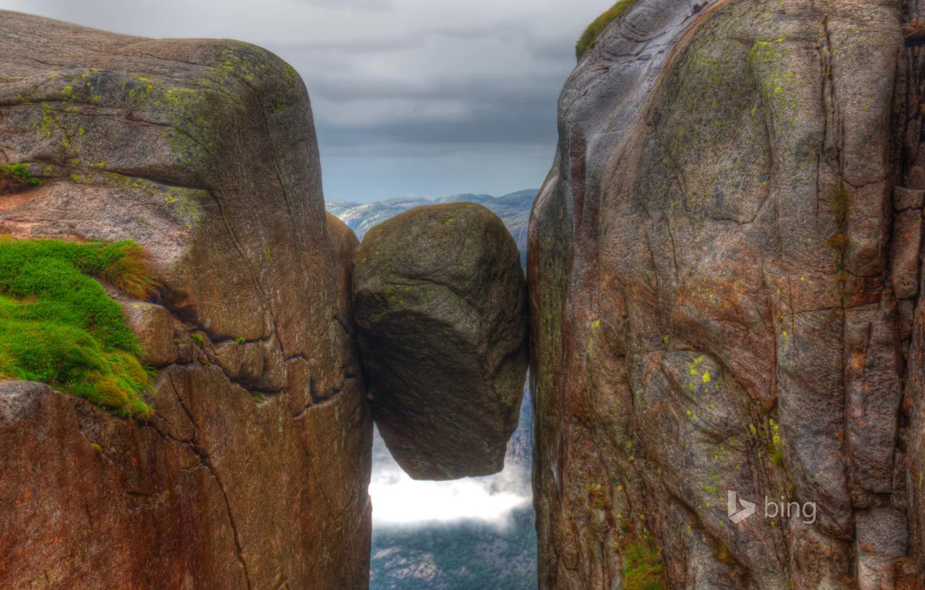 Photo wallpaper sea, rocks, stone, Norway, boulder, Rogaland, Kjeragbolten