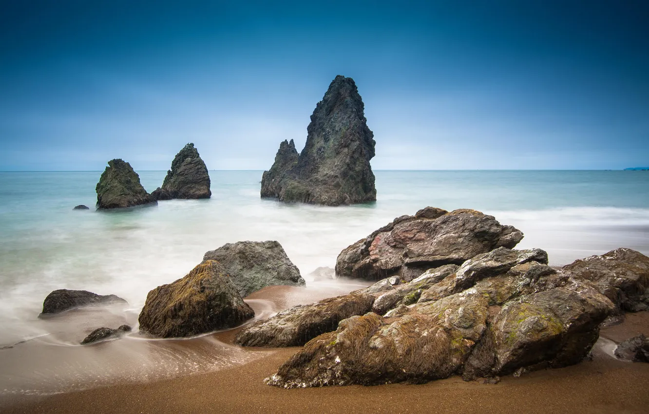 Photo wallpaper wave, nature, the ocean, rocks, shore