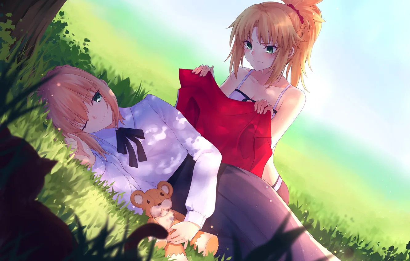 Photo wallpaper Girls, Bear, Glade, The saber, Crossover, Fate / Stay Night, Fate / Grand Order