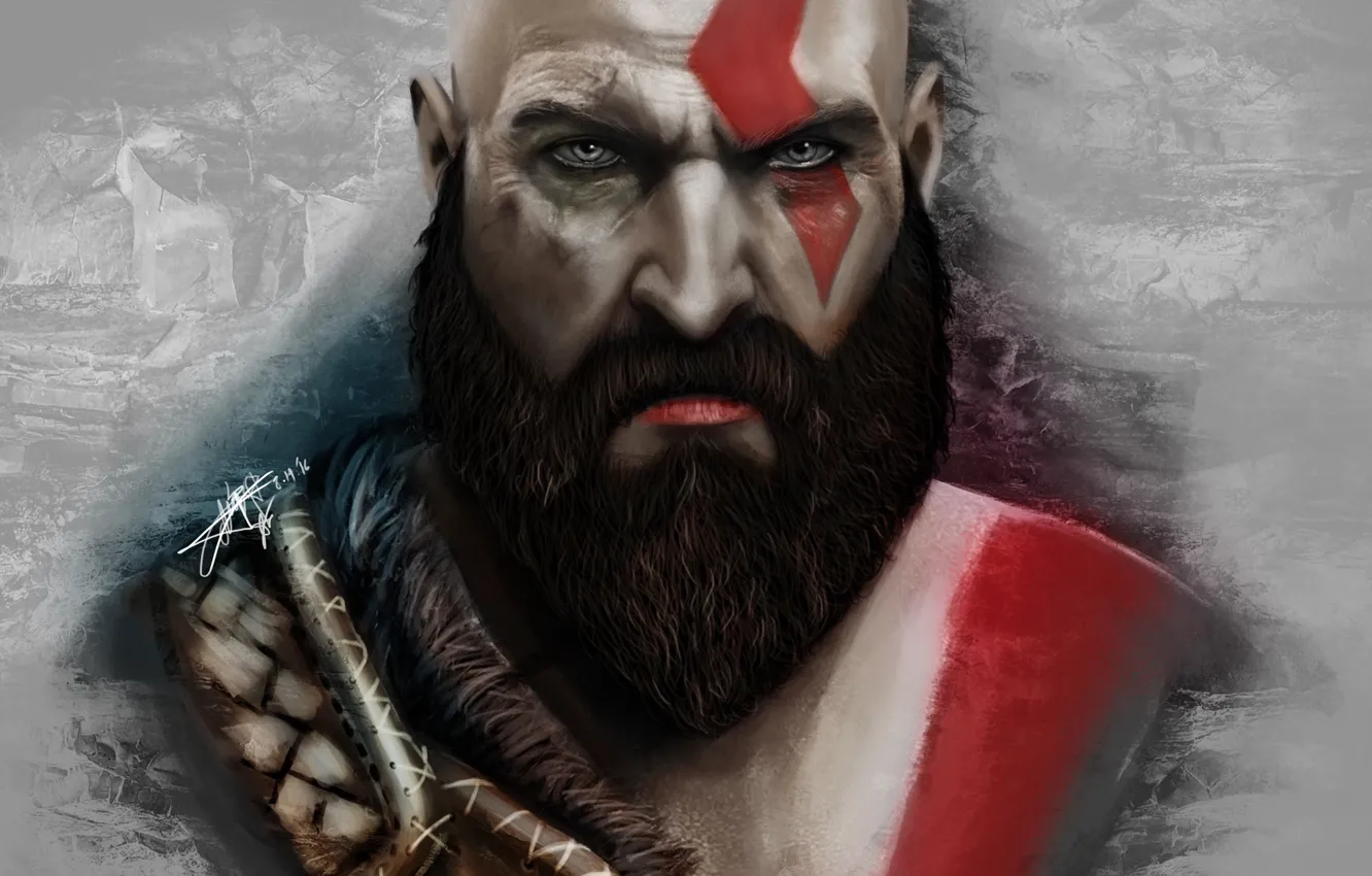 Photo wallpaper game, Blizzard, fighter, armor, Kratos, God of War, snow, survivor
