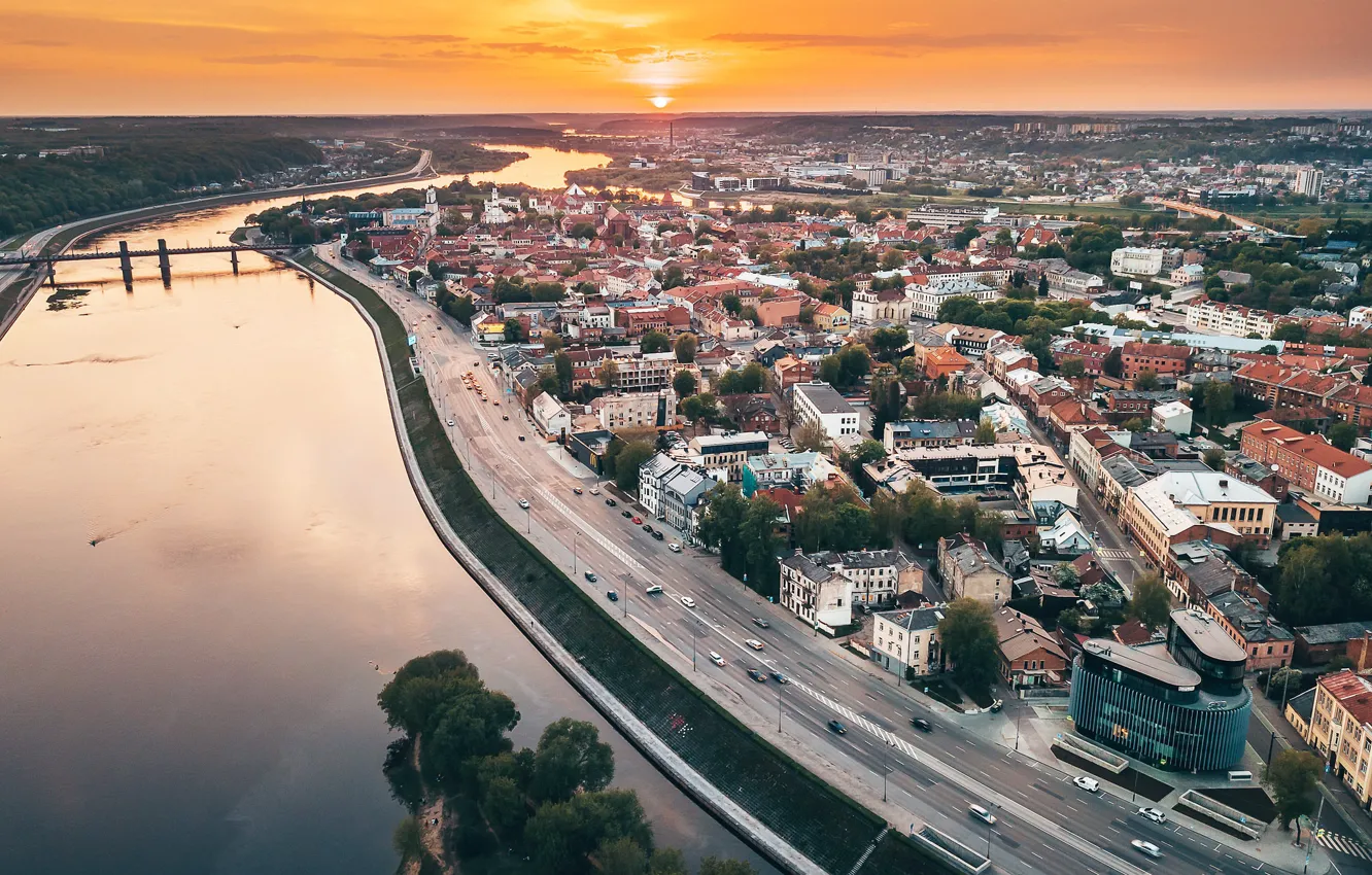 Photo wallpaper sunset, the city, Lithuania, Kaunas