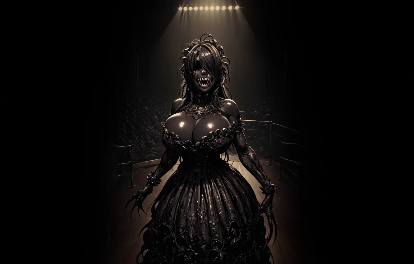 Photo wallpaper girl, light, darkness, monster, being