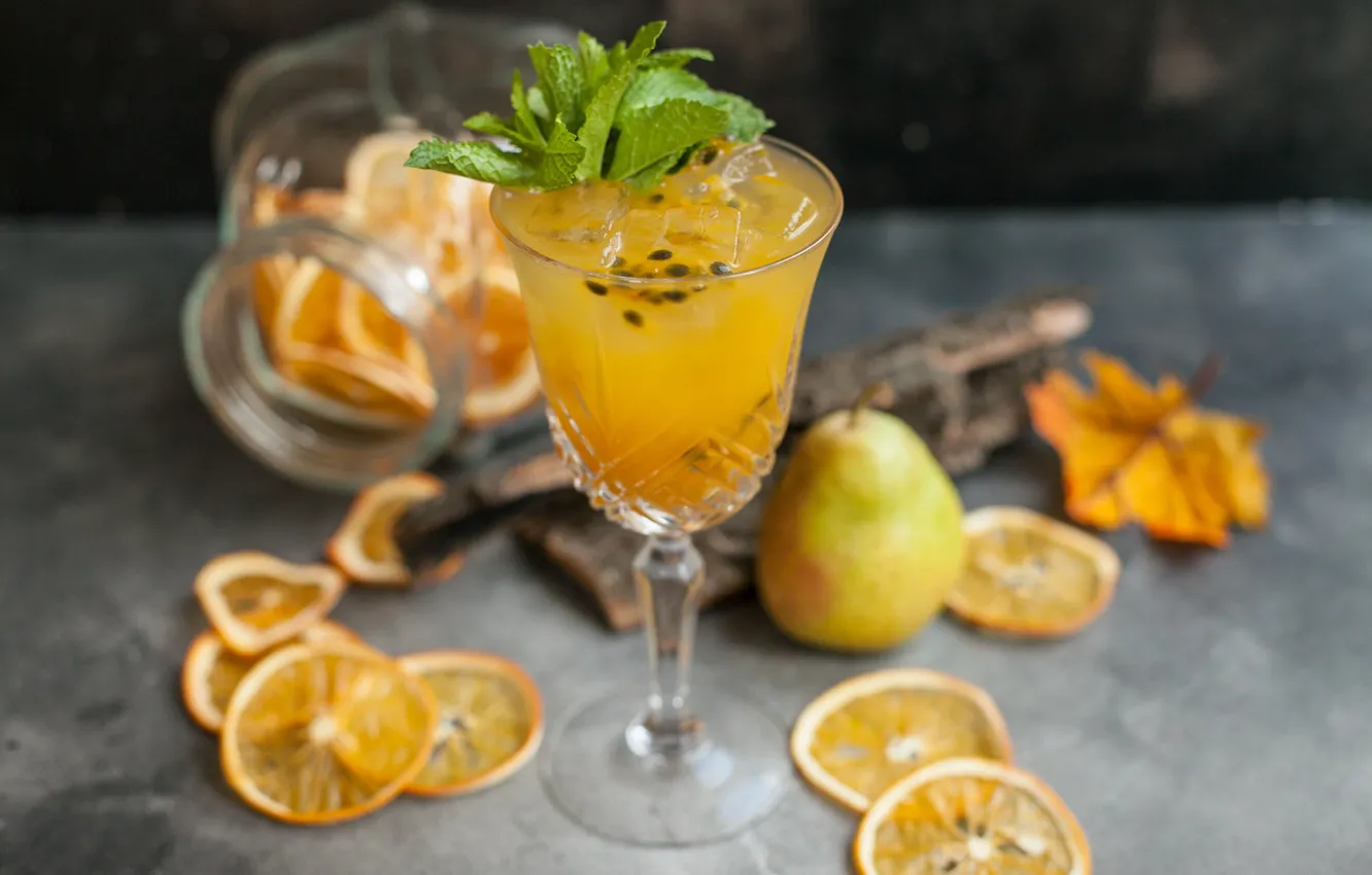 Photo wallpaper orange, juice, citrus, drink, mint