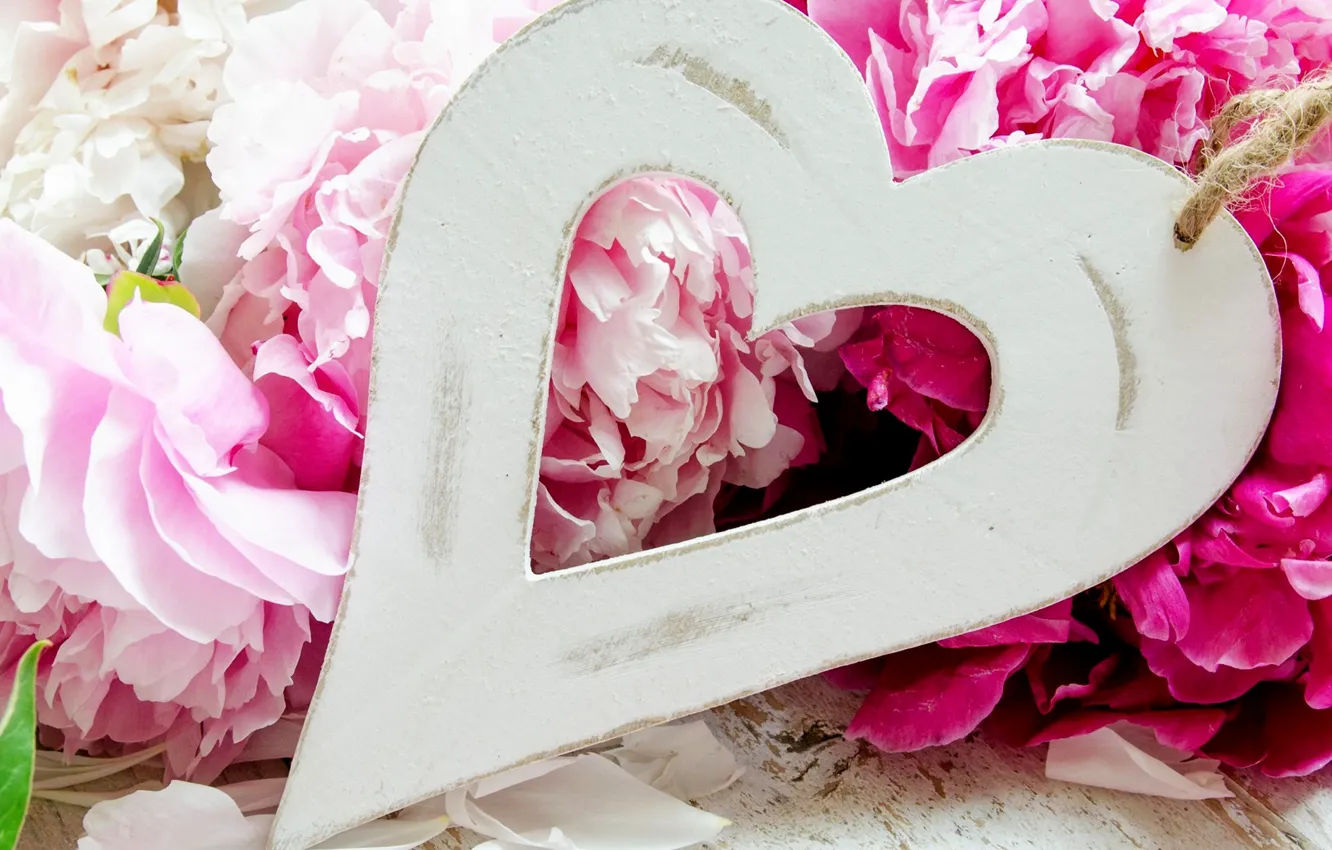 Photo wallpaper love, flowers, holiday, hearts, love, heart, flowers, peonies