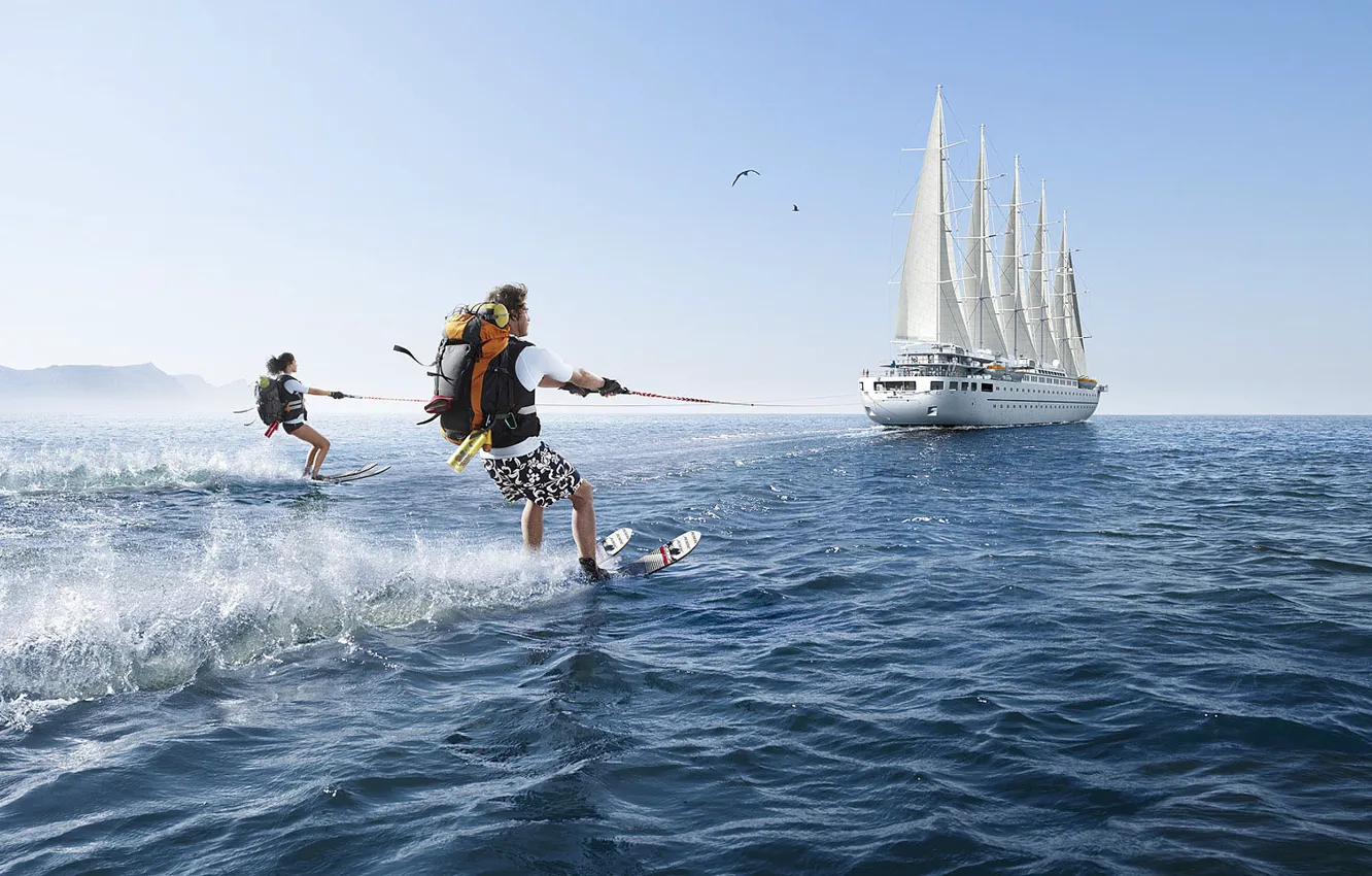 Photo wallpaper fantasy, sailboat, Romain Laurent, Hiking, water skiing