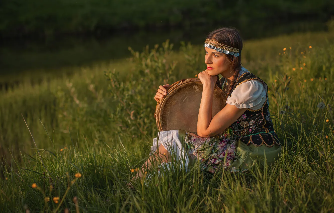 Photo wallpaper field, grass, girl, Tatyana Shepeleva