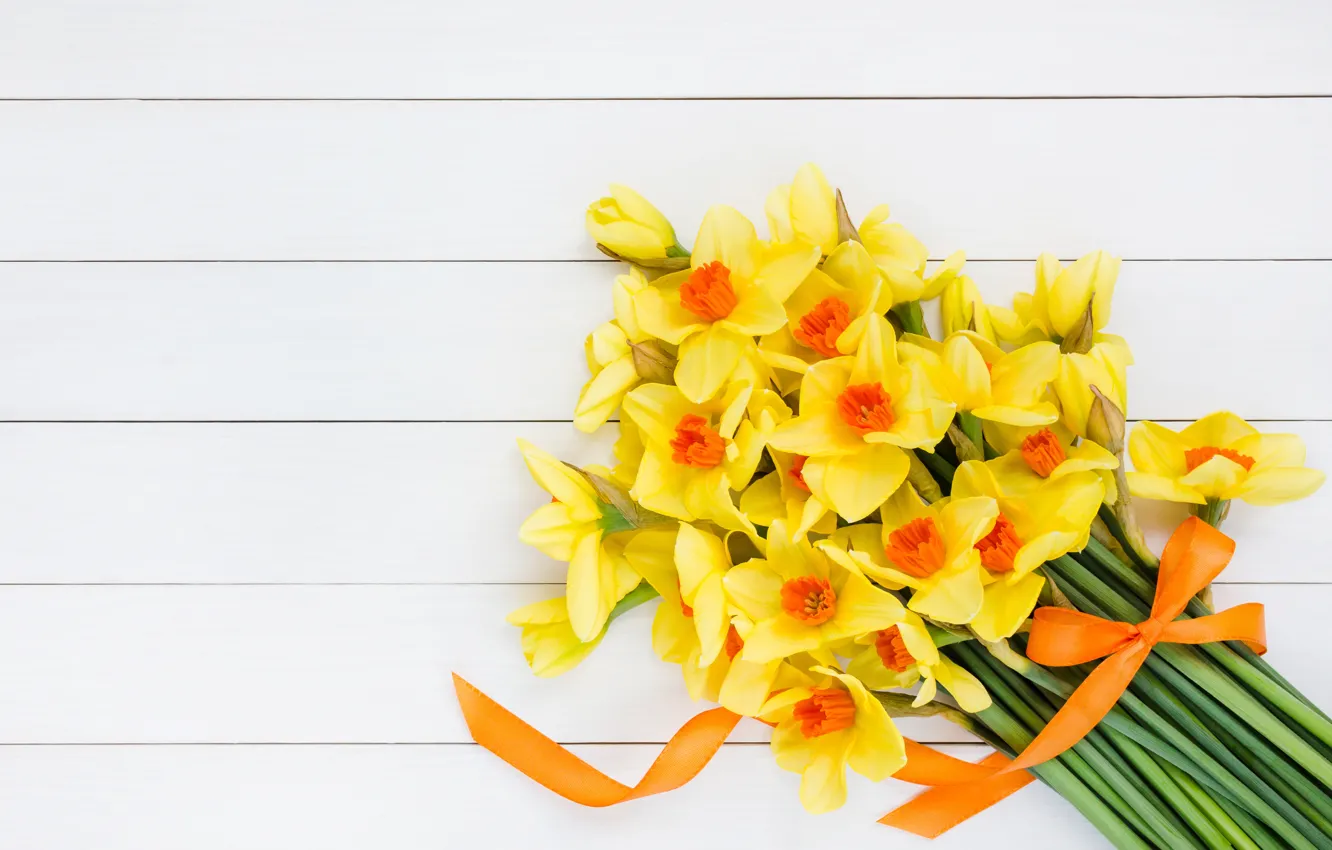 Photo wallpaper flowers, yellow, bouquet, tape, yellow, flowers, daffodils