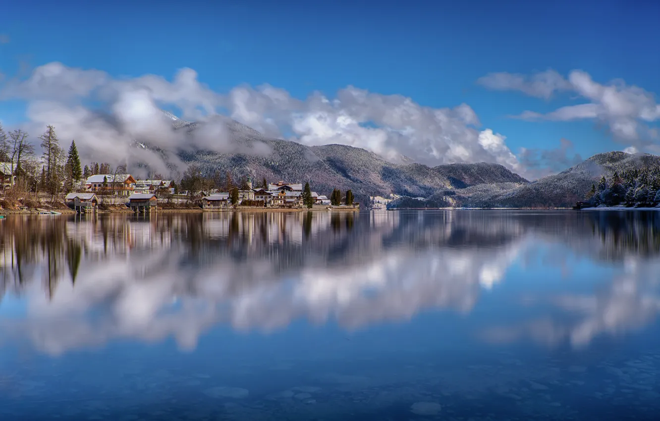 Photo wallpaper the sky, mountains, lake, home, Germany, Bayern, Valiente