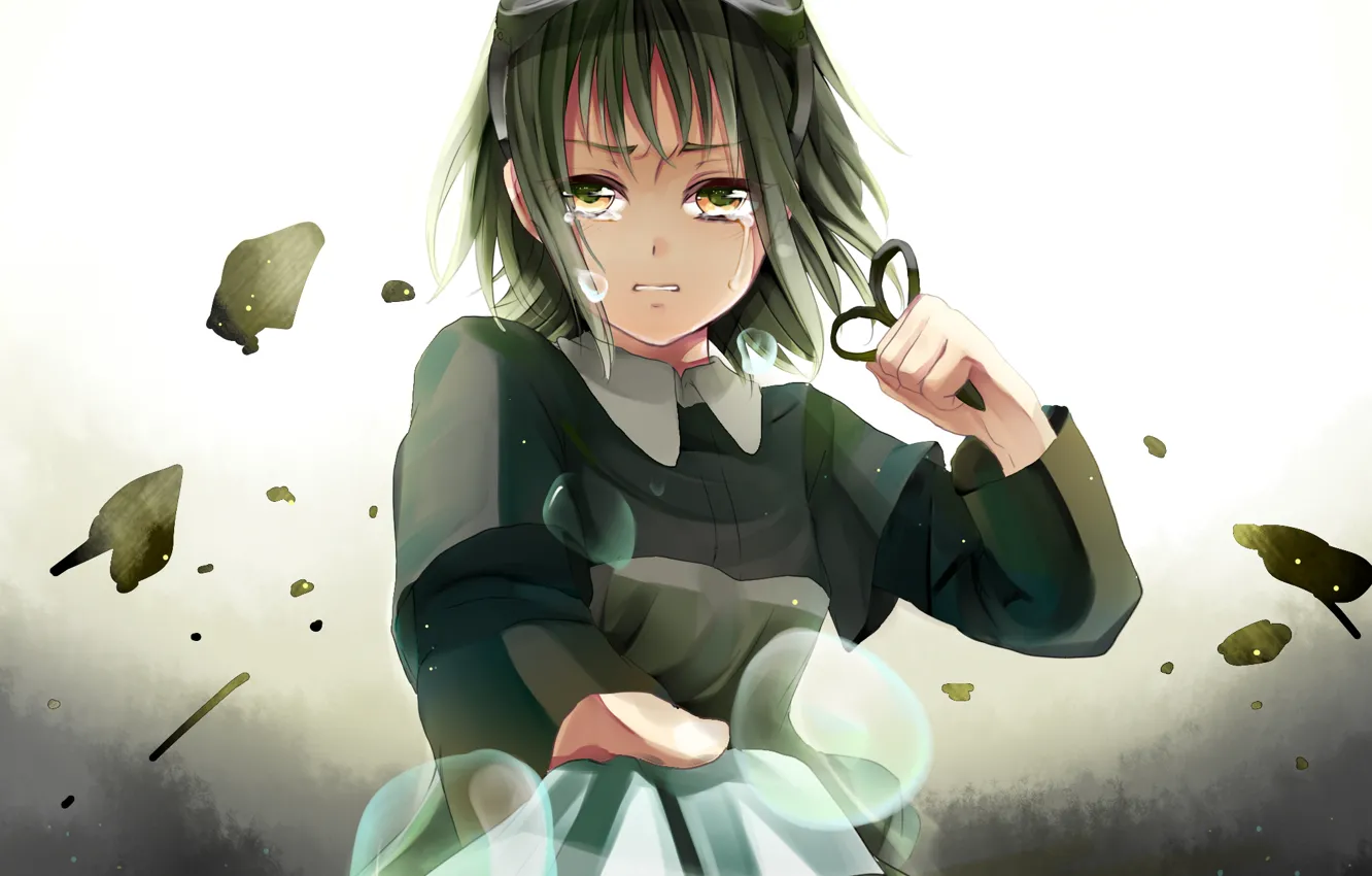 Photo wallpaper girl, tears, art, vocaloid, Vocaloid, scissors, gumi, kuribayashi