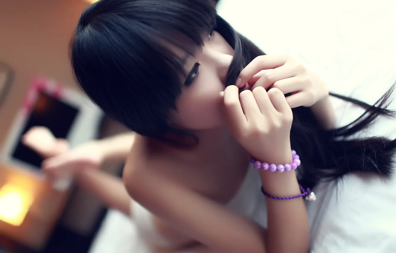 Photo wallpaper girl, brunette, lies, bracelet, Asian, rosi