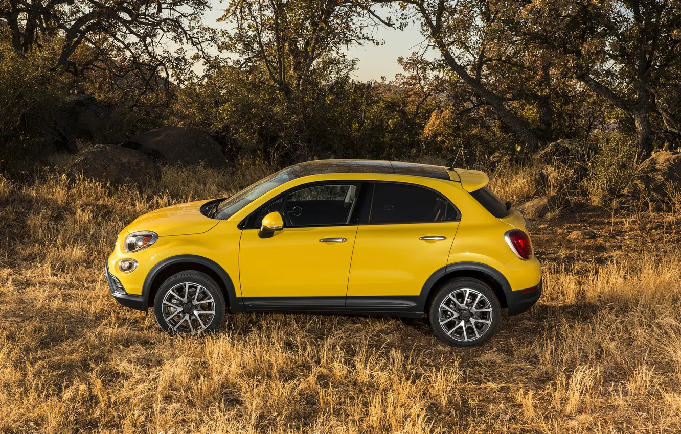 Photo wallpaper yellow, photo, car, side, metallic, Fiat, 2014, 500X