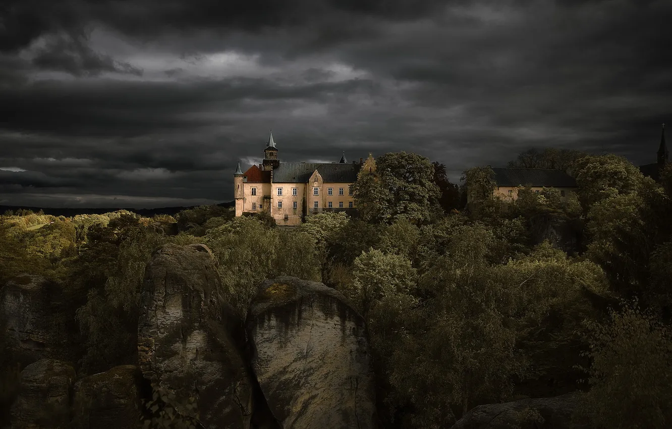 Photo wallpaper landscape, night, castle