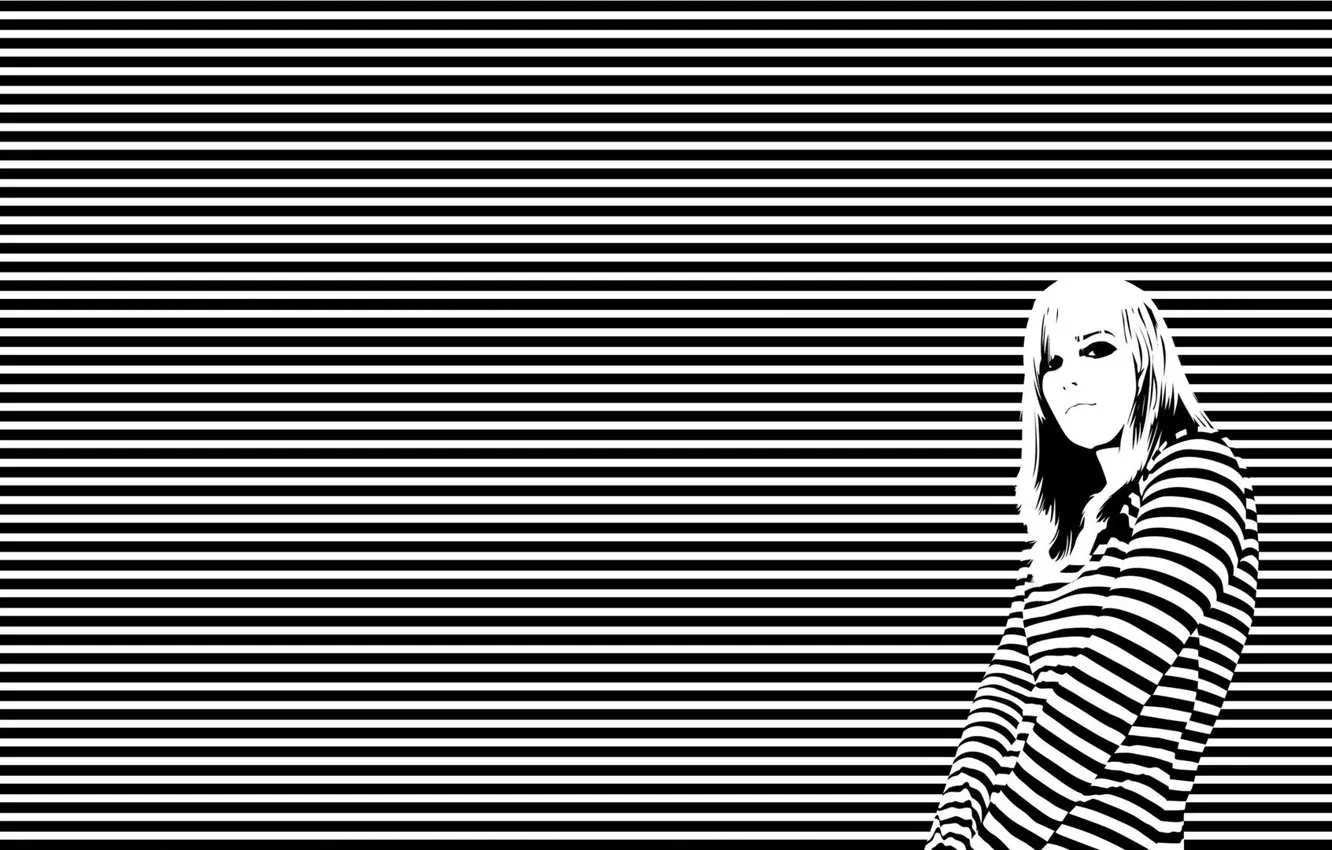 Photo wallpaper girl, white, black, lines, horizon