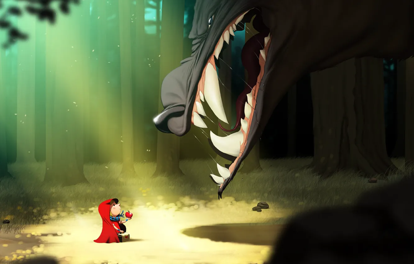 Photo wallpaper wolf, little red riding hood, were, Little Red