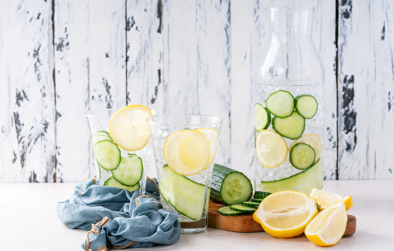 Photo wallpaper ice, lemon, drink, cucumbers, Roman Dbree