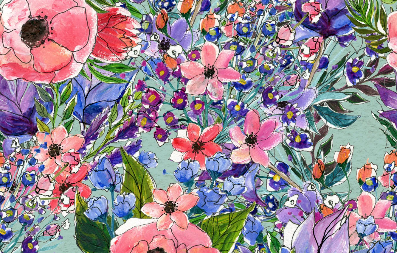 Photo wallpaper Flowers, pattern, pattern, seamless, Floral