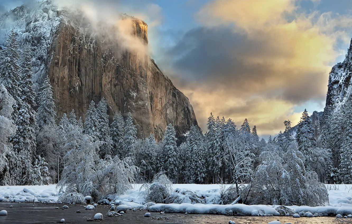 Photo wallpaper winter, Yosemite National Park, The Captain