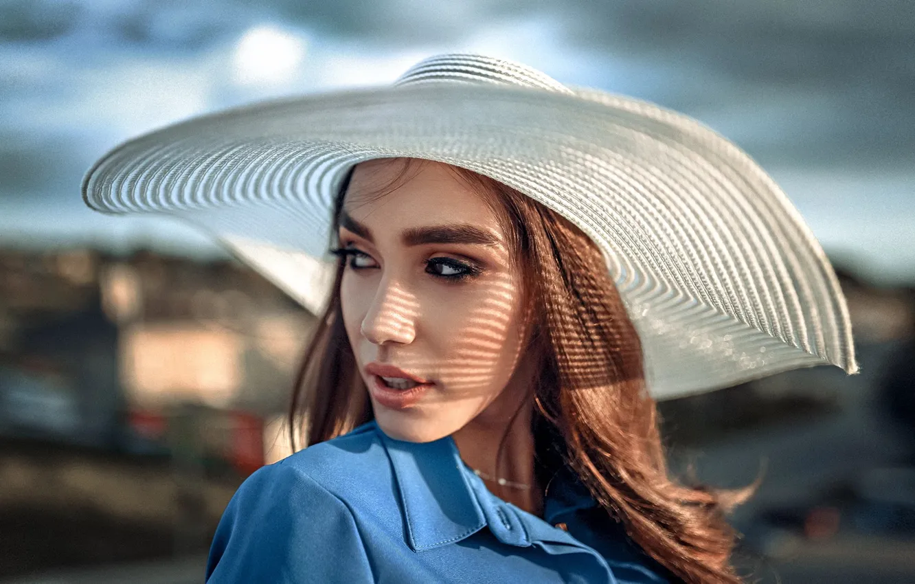 Photo wallpaper girl, face, portrait, hat, Andrew Stankūnas