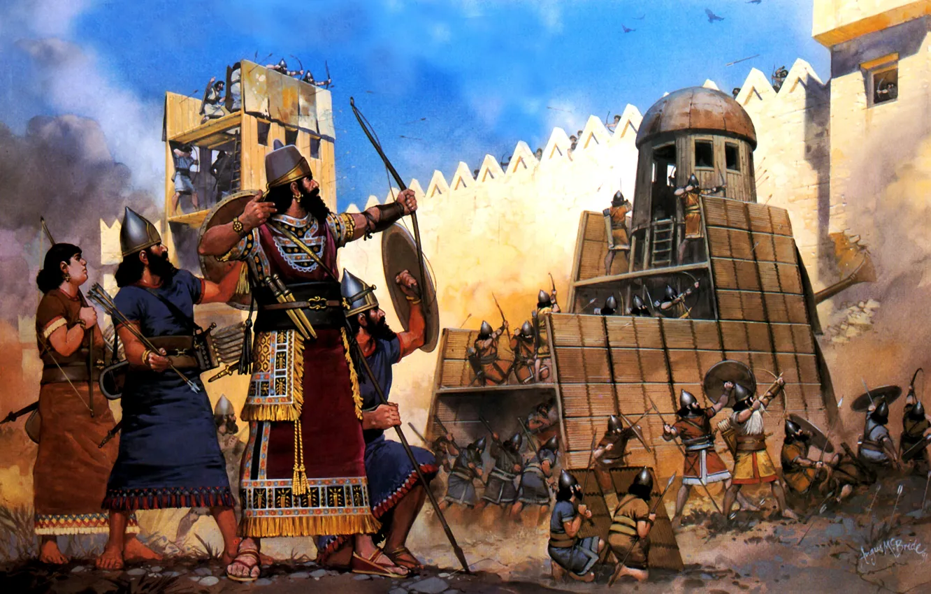 Photo wallpaper figure, art, fortress, Taran, storm, siege, archers, spearmen