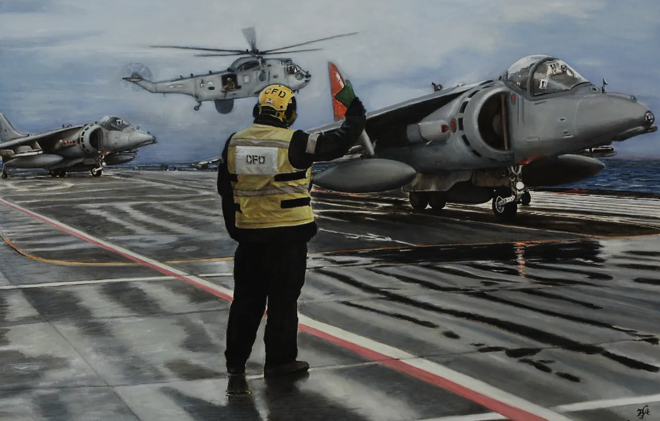 Photo wallpaper fighters, deck, painting, stormtroopers, Adjuster, AV-8B, Harriers