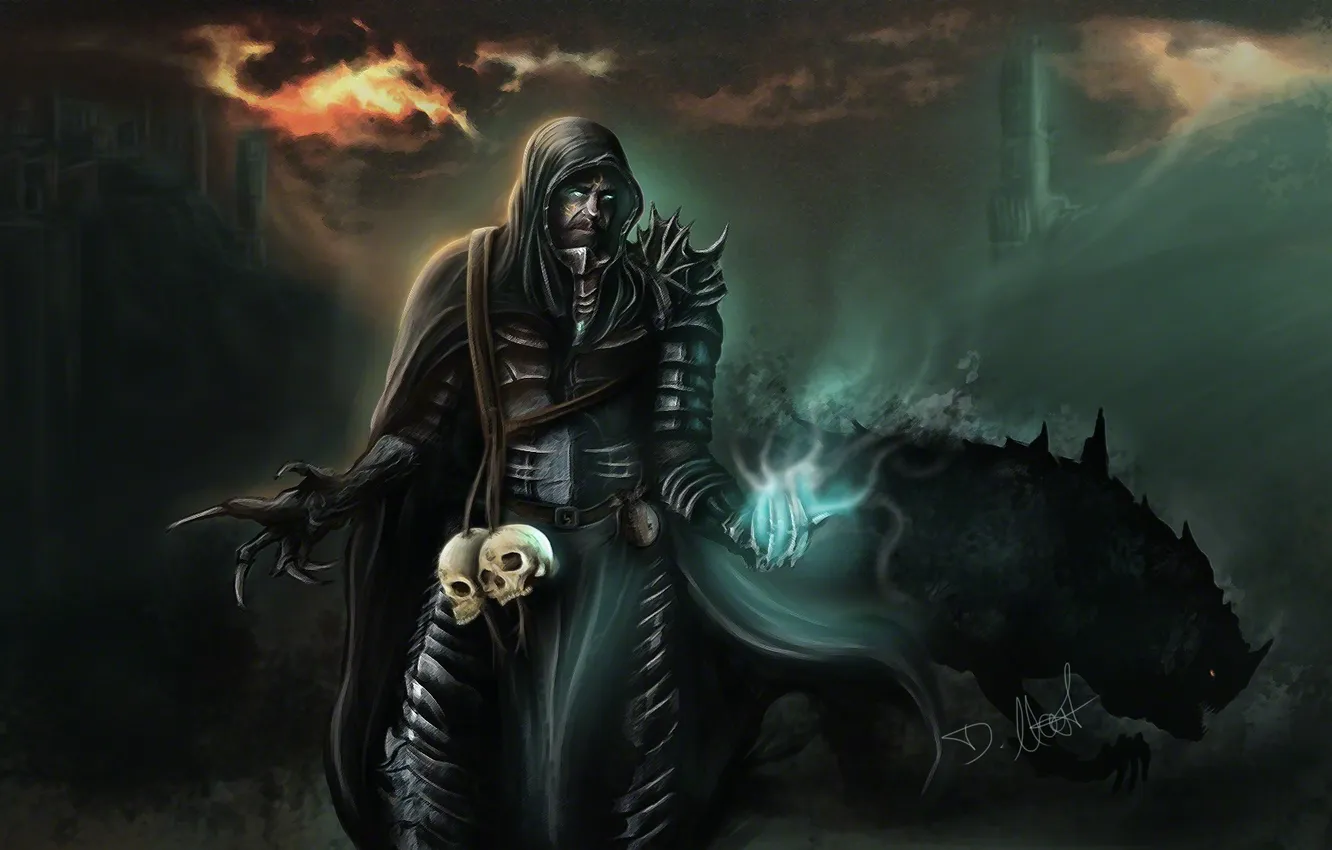 Photo wallpaper magic, skull, monster, art, hood, claws, male, cloak