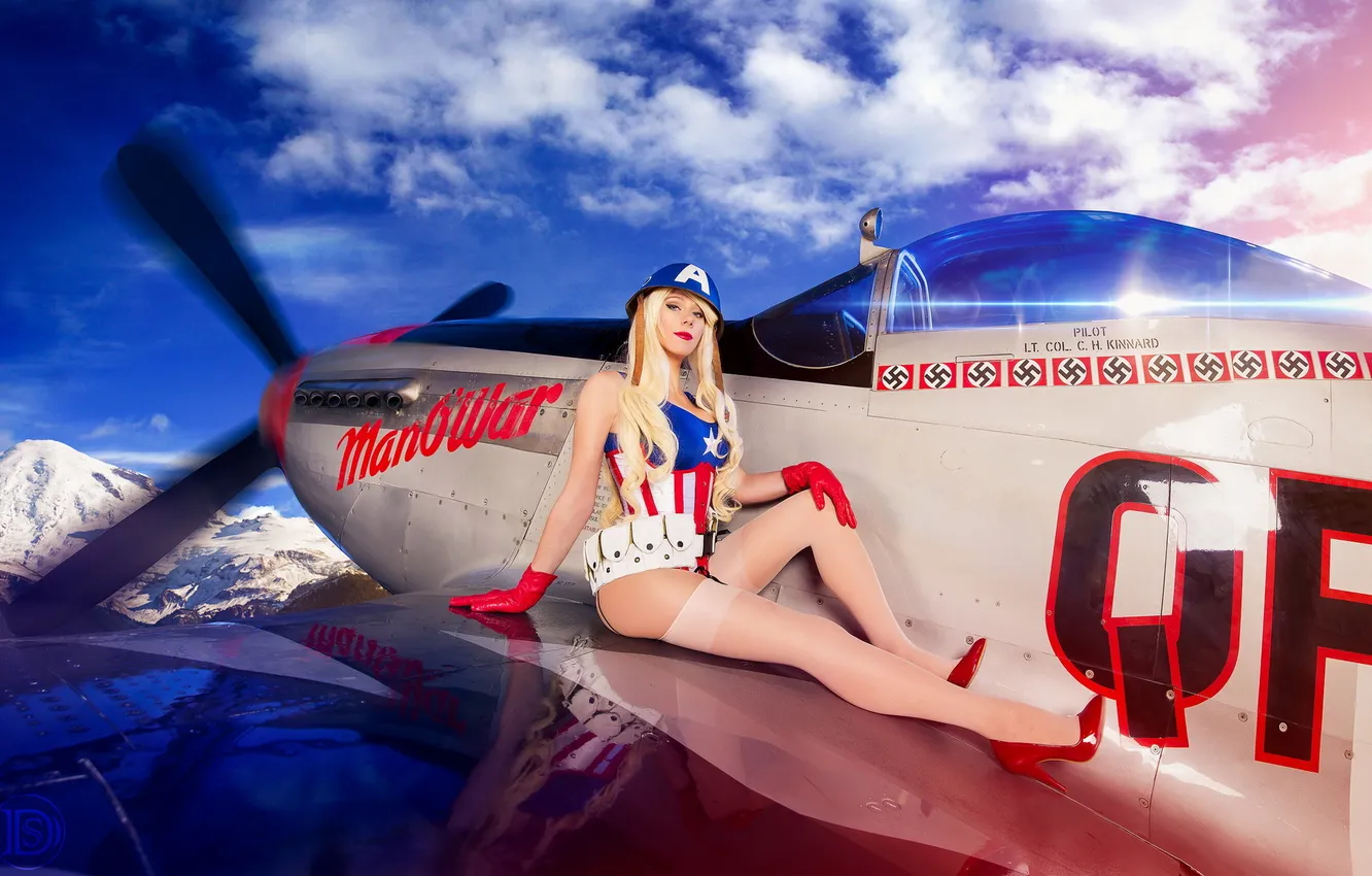 Photo wallpaper girl, background, Captain America